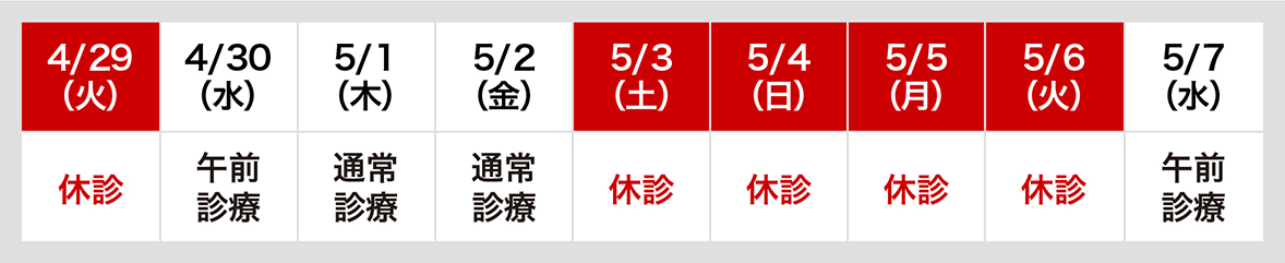 GWの診療予定