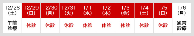 年末年始の診療予定